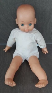 Bambola vintage alta 15" corpo morbido aperto chiuso occhi azzurri senza capelli giocattolo zip dietro - Foto 1 di 14
