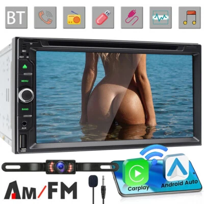 7" Double 2Din Car Stereo Apple Carplay Radio Touch Screen CD DVD Player+Camera - Image 1 of 4