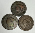 1827 1828 1838 Coronet Head Large Cents U.S. Copper Coins Lot Set