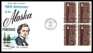 1967 Airmail 8c Alaska 100th Sc C70 block of 4 FDC with Fluegel cachet (C37 - Picture 1 of 1