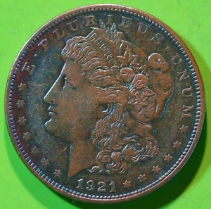 1921 D Full Rainbow Spectrum Blue Toned Morgan Silver Dollar   @0555 - Picture 1 of 2