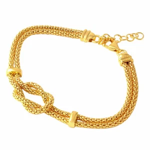 14K YELLOW GOLD OVER 925 STERLING SILVER KNOT & BAR BRACELET / 8'' ADJUSTABLE - Picture 1 of 3