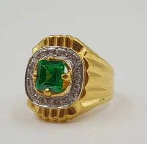 Royal Gold Men Ring 22K Solid Gold Ring CZ Emerald Men Heavy Look Real Gold Ring - Picture 1 of 3