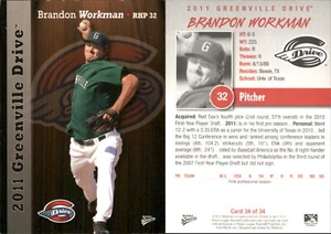 Brandon Workman 2011 MultiAd Greenville Drive #34 RC FREE SHIP *AutographDen* - Picture 1 of 1