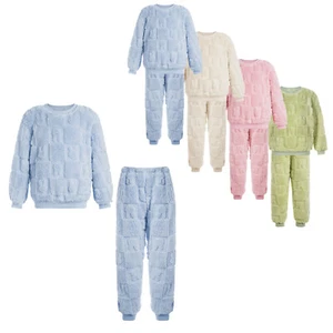 Kids Boys Girls Pajamas Set Solid Color Sleepwear With Pants Outfits Flannel - Picture 1 of 42