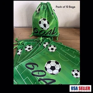 10 Pack , Soccer Gift Bags - Drawstring, Children's Birthday Parties, NEW - Picture 1 of 4