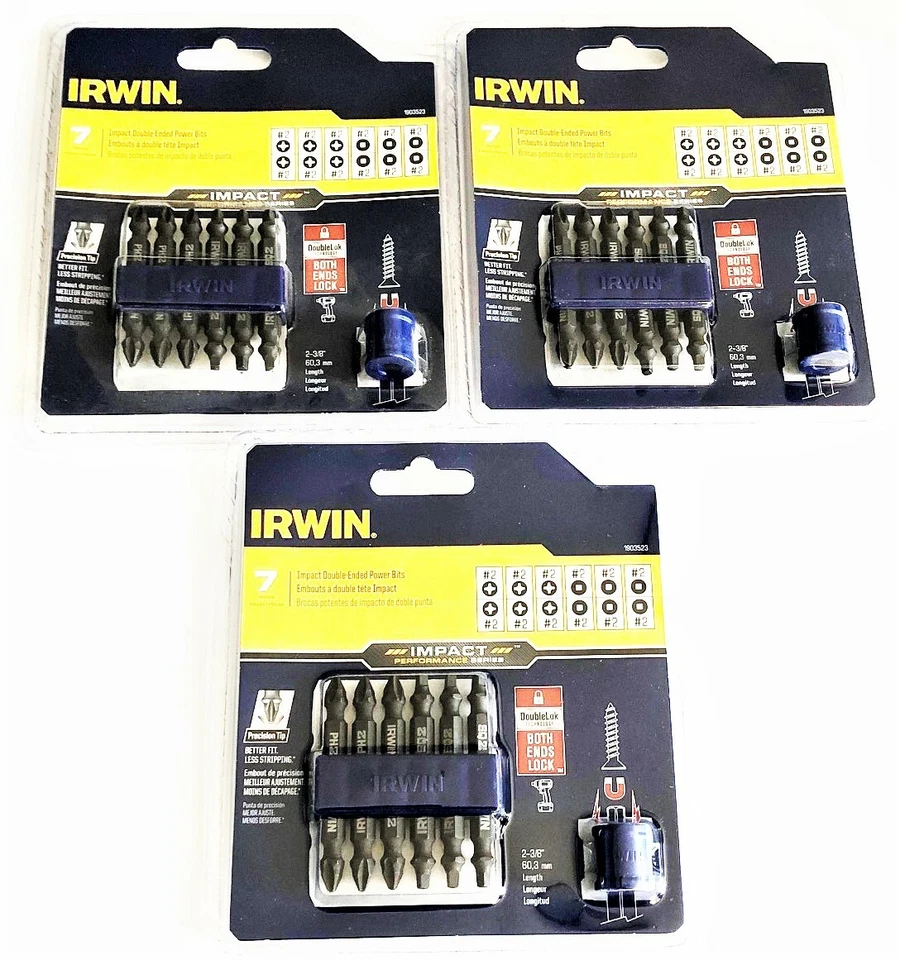 3 IRWIN 7pc IMPACT #2 PHILLIPS SQUARE DOUBLE END SCREW DRIVER BIT SETS 1903523 - Image 1 of 1