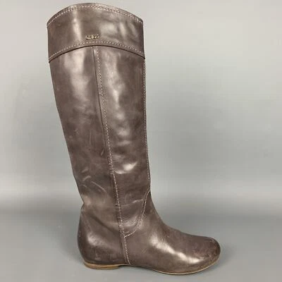 CHLOE Talla 8.5/38.5 Cuero Marrón Contraste Costuras Rodilla Alto Julie Botas - Imagen 1 de 4