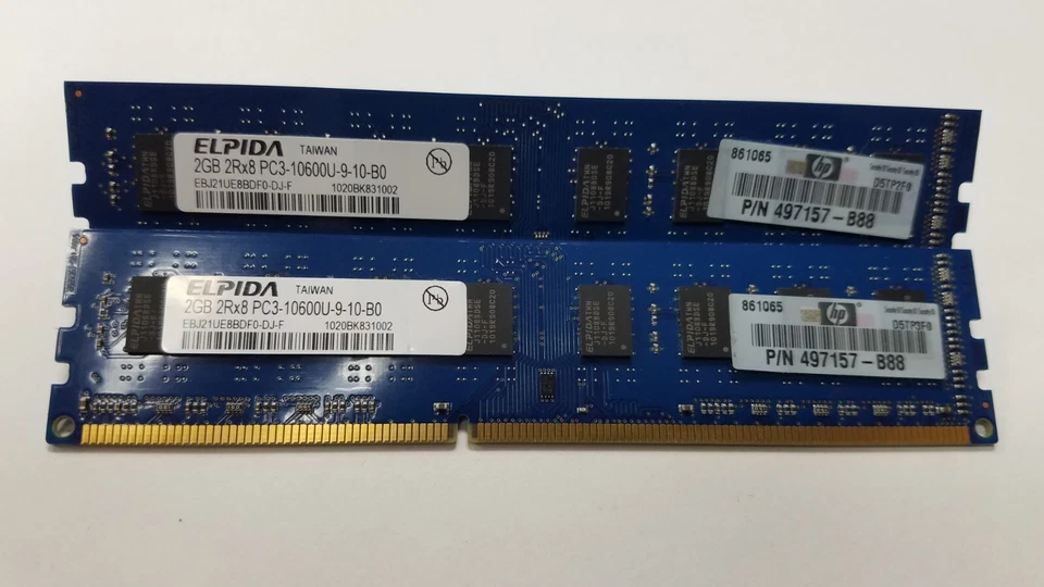 Elpida 4GB(2X2GB) PC3-10600 DDR3-1333MHz non-ECC Unbuffered CL9 240Pin DIMM D-RK - Image 1 of 1