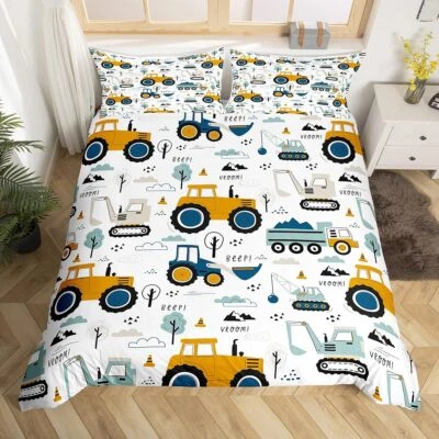 Housse De Couette 140x200 Enfant Voiture De Dessin Animé Parure De Lit Camion... - Photo 1/4