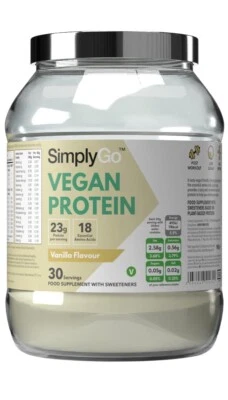 SIMPLY SUPPLEMENTS Vegan Protein Powder * Pea, Hemp & Pumpkin Seed Protein * Vanilla Flavour