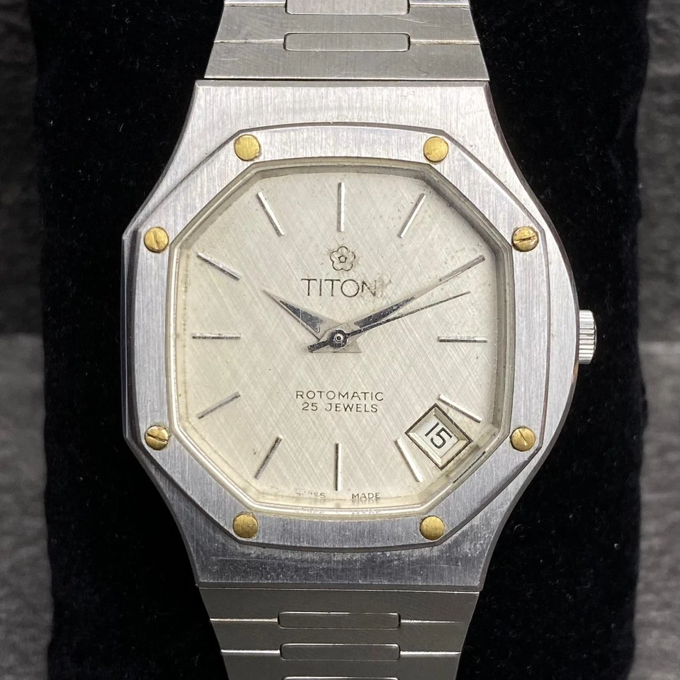 Raro Reloj TITONI Roble Estilo Rotomático 8026 Esfera Plateada Fecha Hombres De Colección Suizo Foto 1 de 4