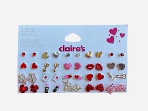 Juego de 20 Pendientes Claire’s San Valentín Corazones Labios Rosas Amor Stud Rosas Sobre - Imagen 1 de 2