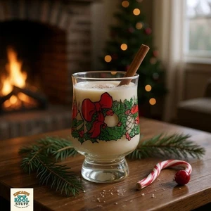 Christmas Wreath, Candles, Holly & Ribbons 8 Oz. Christmas Pedestal Juice Glass - Picture 1 of 10