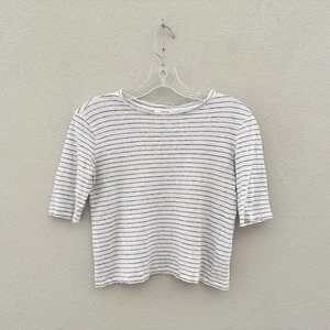 Vince 100% Linen Knit Top Tee Pullover Crew Elbow Sleeve Stripe Casual Preppy S - Picture 1 of 11