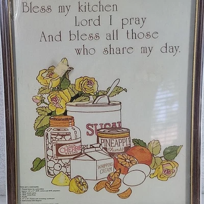 VTG 1970s Needlecraft Crewel Kit Bless My Kitchen Cottage Country Yellow Roses - Image 1 of 4