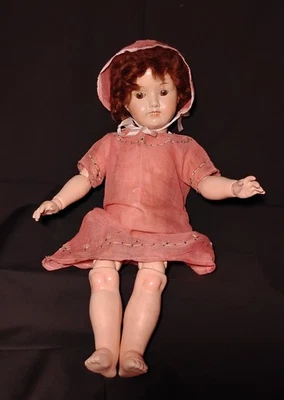 DE COLECCIÓN 1919 GIEBELER FALK 18" Muñeca Cabeza de Metal Cuerpo de Madera Esmalte Pintura Bien Ensartada Foto 1 de 4