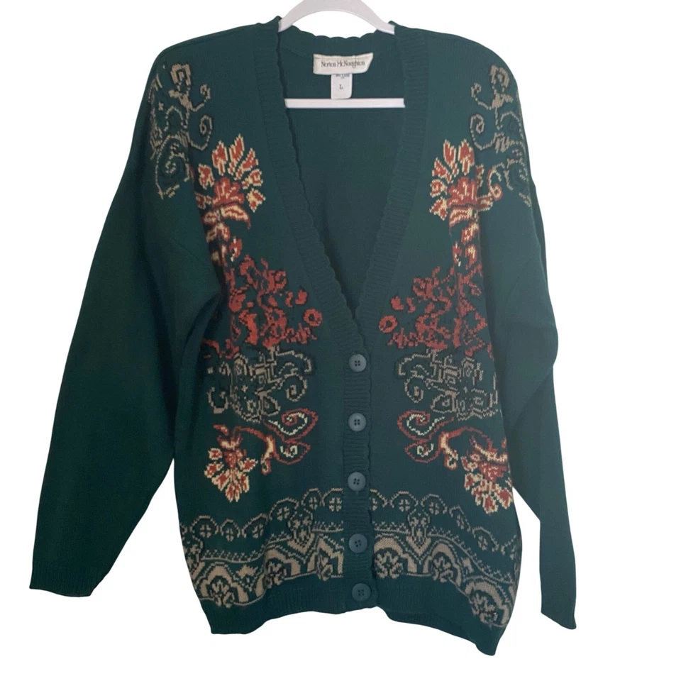 Cárdigan suéter vintage abuela cazador tejido verde para mujer talla grande Foto 1 de 4