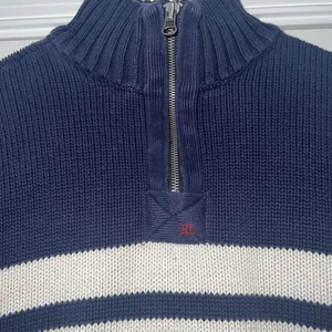 Ralph Lauren Polo Jeans Company 1/4 Zip Knit Sweater Striped NavyBlue Mens Large - Picture 1 of 9