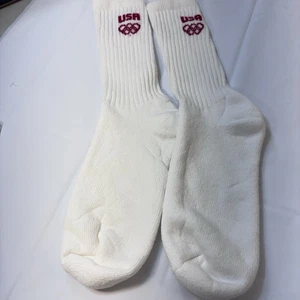Calcetines deportivos unisex clásicos de algodón con logotipo olímpico de EE. UU. Blanco y rojo. De colección - Imagen 1 de 8