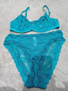 40D M&S B by Boutique Ella Lace Wired Balcony Bra & Knickers Size L 16-18 - Picture 1 of 13