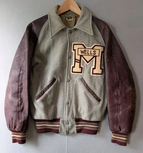 Vtg 1950s Holts Sporting Goods Letterman Varsity Jacket 38 Patched Leather Wool - Picture 1 of 17