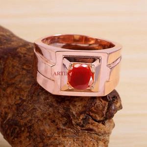 Natural Red Onyx Gemstone Rose Gold Plated 925 Sterling Silver Men's Ring #5770 - Picture 1 of 3
