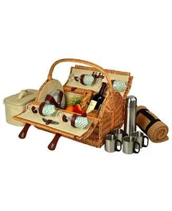 Picnic at Ascot Yorkshire Willow Picnic Basket for 4 w/ Coffee Service - Picture 1 of 13