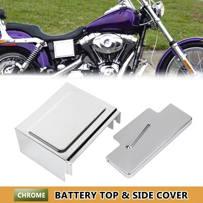 Chrome Battery Top + Side Cover For Harley Dyna Super Wide Glide Low Rider FXDL - Image 1 of 4