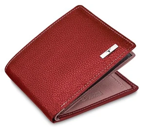 NEW RED/PINK BI-FOLD LEATHER MEN'S WALLET RFID PROTECTION GIFT ITEM - Picture 1 of 7