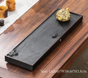 Ebony Wood Tea Tray Hand Carved Serving Tray Water Draining Pipe Solid Wood New - Picture 1 of 17