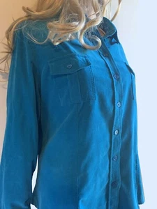 Chico's Women’s Color Turquoise Shirt Size 2 (L) Blouse 100% Cotton Velour - Picture 1 of 11