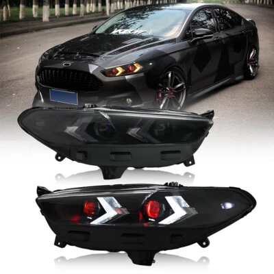 Pair LED Headlights For 2013-2016 Ford Fusion Head Lamps Sequential Turn Signal Foto 1 de 4