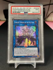 YuGiOh PSA 9 Gorgon, Empress of the Evil Eyed Super Rare 1st Ed 2019 ERROR LABEL - Picture 1 of 2
