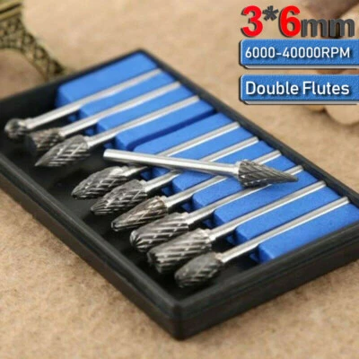 10pcs Tungsten Carbide Steel Rotary Burrs Bits 3mm Shank Metal Carving Tool Set