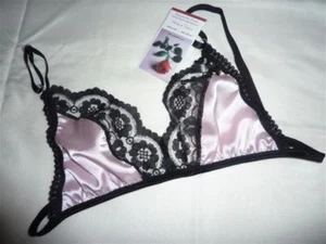 Weiche unstrukturierte drahtlose SATIN & Spitze BH französische Dessous HELLROSA SCHWARZ RETRO - Bild 1 von 1