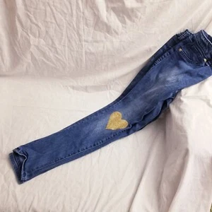Cat & Jack Jeggings Jean's Gold Glitter Hearts Size 10+ - Picture 1 of 6