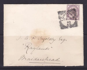 POSTMARK GB: LONDON W. "55" SQUARED CIRCLE, ON COVER MAIDENHEAD ON BACK - Picture 1 of 1