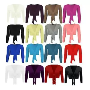 Women Ladies Long Sleeve Tie Up Bolero Shrug Cardigan Top Fancy Dress UK 8-14 - Picture 1 of 4