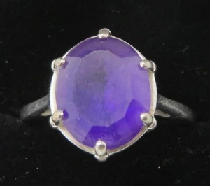 Sterling silver & amethyst vintage Art Deco antique large stone ring - size P - Picture 1 of 13