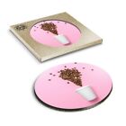 1 x Boxed Round Coasters - Coffee Cup Beans Cafe Shop Pink #24517