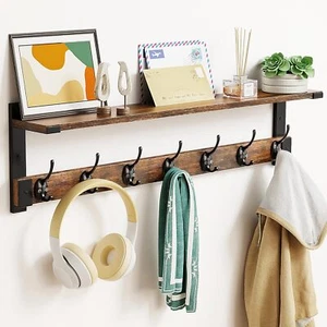 Wall Hooks with Shelf, Coat Rack Wall Mount, 28.7 Inch Shelf with Hook for Coat - Picture 1 of 7