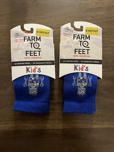 Farm to Feet Kids' Socks Everyday X-Small Blue Robot Socks Merino Wool USA Made - Picture 1 of 5