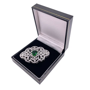 Weißgold Oberfläche oval geschnitten smaragdgrün Brosche Pin Geschenkverpackung - Bild 1 von 4