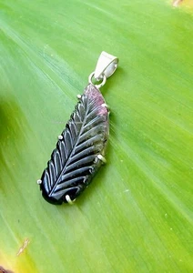 Watermelon Leaf Tourmaline Natural Gemstone 925 Sterling Silver Pendant 2" - Picture 1 of 7