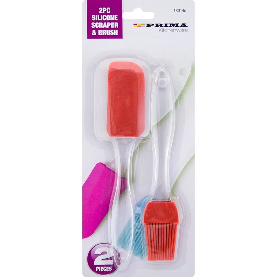 PRIMA 2pc SILICONE PASTRY BRUSH & SCRAPER BRUSH BAKING SPATULA BBQ KITCHEN  - Image 1 of 1