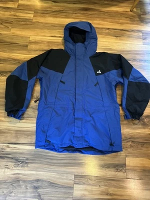Eastern Mountain Sports Gore-Tex Jacket Mens Large Blue Black Hooded Pockets Ski - Image 1 of 4