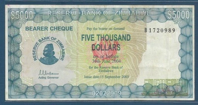 Zimbabwe 5000 Dollars, 2003, P 21b (Prefix B), VF+ - Image 1 of 2