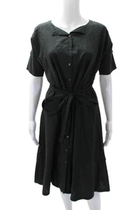 Tse Womens Short Sleeves Button Down Shirt Dress Black Cotton Blend Size 8 - Picture 1 of 8