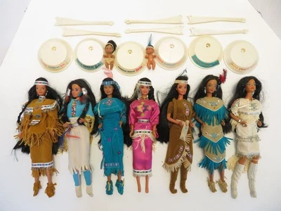 Muñeca Barbie vintage 1985 indio nativo americano lote de 7 con 6 soportes y 2 bebés Foto 1 de 4